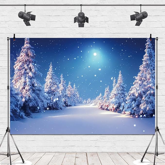 Winter Christmas Backdrop 7x5ft Winter Snow Forest Backdrop White Xmas Trees Photography Background for Christmas New Year Party Decorations Banner Photo Background Photo Props - Image 5