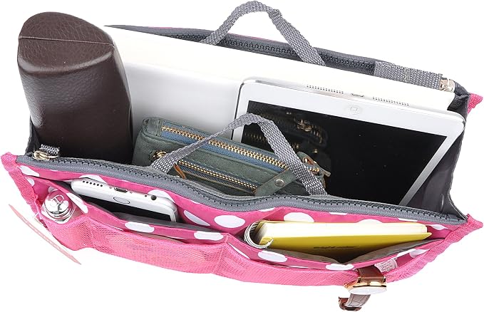 Vercord Purse Organizer Insert for Handbags Bag Organizers Inside Tote Pocketbook Women Nurse Nylon 13 Pockets Rose Dot Medium - Image 5