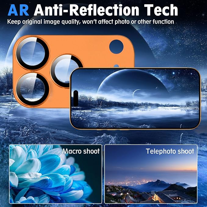 SiHPuoy 2pcs Camera Lens Protector for iPhone 17 Pro, Tempered Glass,Orange | 9H+ Hardness, Military Grade Shatterproof, Anti-Scratch, Case Friendly, HD Metal Camera Cover, Does not Affect Night Shots - Image 6