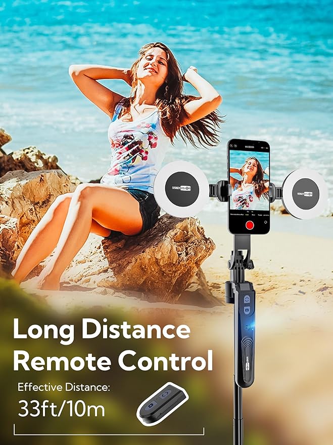70.9" Auto Face Tracking Tripod 360° Rotation w/Light(UTK-02) | Phone Tripod for iPhone & Android,No App Needed,w/ Remote Control,Gesture Control,LED Light,1/4"Screw Mount,Video Recording - Image 6