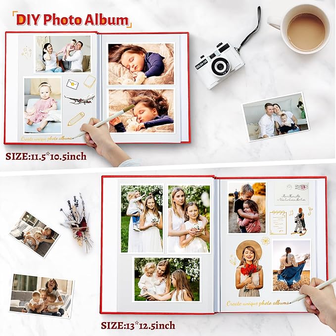 Artfeel Photo Album Self Adhesive Scrapbook,120 Pages Large Photo Book for 4x6,5x7,8x10 Pictures,DIY Album for Baby Wedding Family Travel Birthday,with Metallic Pen and Scraper - Image 3