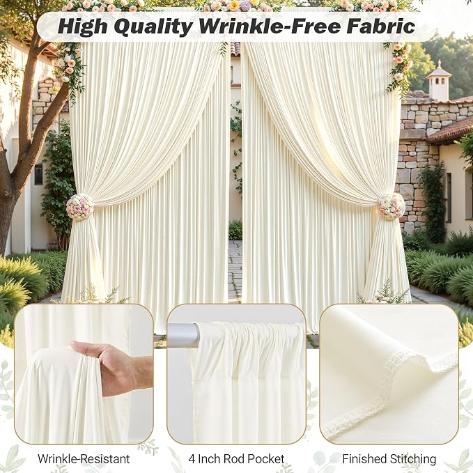 40ftx10ft Wrinkle Free Ivory Backdrop Curtain - 10 Feet Photography Backdrop Drapes, Silky Polyester Back Drop Cloth for Wedding Baby Shower Balloon Arch Background - Image 6