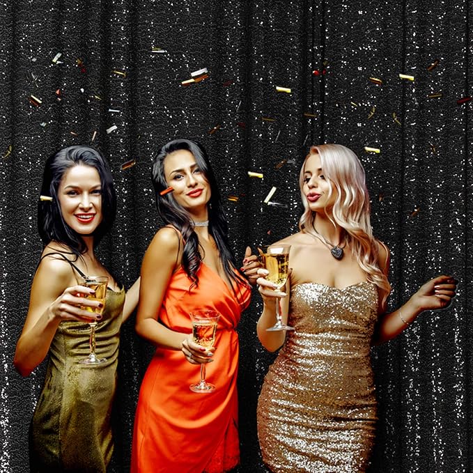 Poise3EHome 6FT x 6FT Black Sequin Photography Backdrop Curtain for Party Decoration - Image 7
