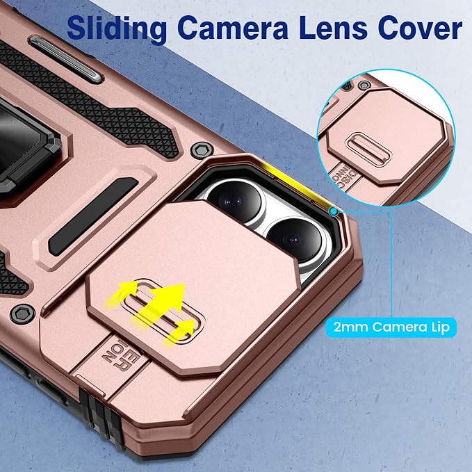VEGO for iPhone 16 Pro Max Case with Privacy Screen Protector Rose Gold | Slide Camera Cover & Ring Kickstand Military Grade Heavy Duty Protection Cover for iPhone 16 ProMax - Rose Gold - Image 5