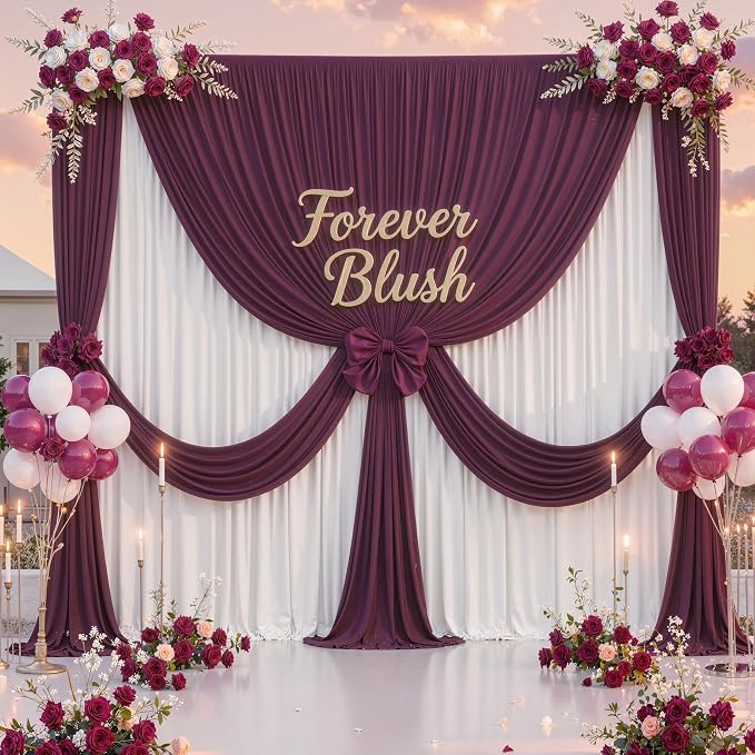 20 ft x 10 ft Wrinkle Free Maroon Backdrop Curtain for Parties, Polyester Burgundy Photo Backdrop Drapes 4 Panels 5x10ft for Baby Shower Wedding Birthday Party Engagement Ceremony Decoration - Image 8
