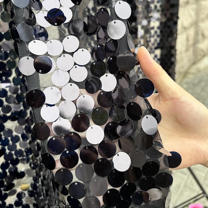 9FTx10FT Black Large Sequin Backdrop for Halloween Party, 1 Panel | 18MM Large Sequins, Glitter Sparkle Photography, Party Wedding Birthday, Wall Decor - Image 3