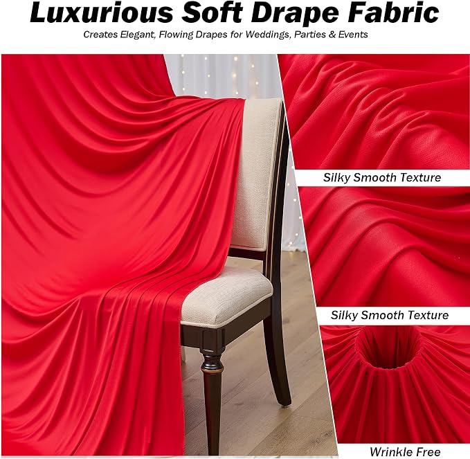 10x12 ft Red Backdrop Curtains for Weddings Parties, Birthdays and Photos | 2 Panels 5x12 ft, Wrinkle-Free Polyester Drapes, Washable, Ironable, 4 in Rod Pocket for Baby Showers Photography Background - Image 6