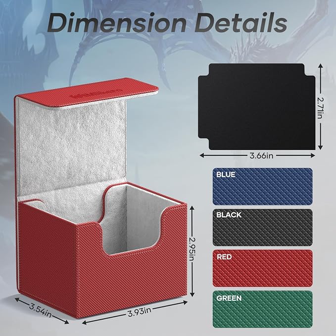 Mlikero Card Deck Box, Commander Deck Box Holds 100+ Double-Sleeved Cards with 2 Dividers, Leather Magnetic Closure Card Box Fit for MTG, TCG (Red) - Image 4