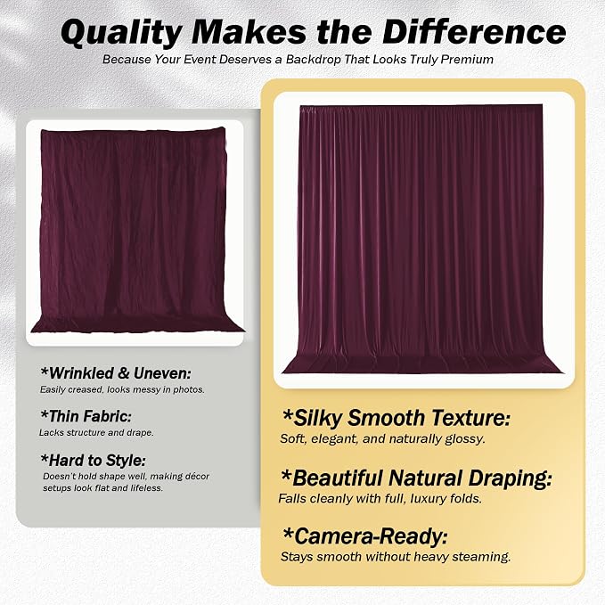 10x12 ft Burgundy Backdrop Curtains for Weddings, Birthdays and Photos | 2 Panels 5x12 ft, Wrinkle-Free Polyester Drapes, Washable, Ironable, 4 in Rod Pocket for Baby Showers Photography Background - Image 3