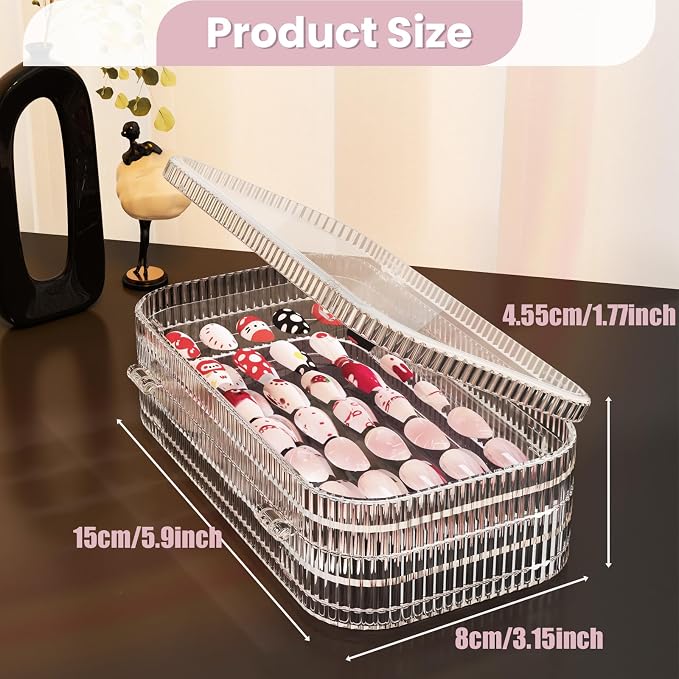 Large Tri-Fold Press On Nail Organizer Case - 4-Page Portable Storage Box for Fake Nails, Clear PET Plastic Travel Holder (6×3.2×1.8 inch) Texture 2Pcs - Image 2