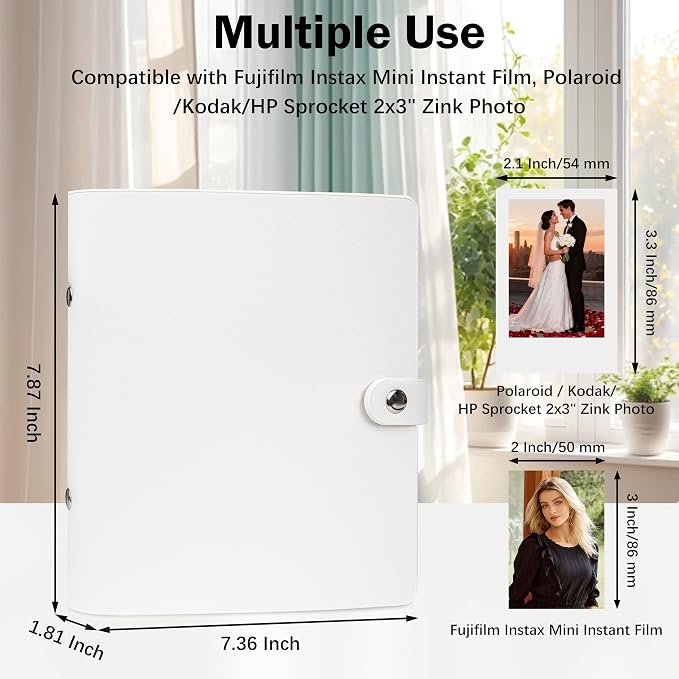 Veicevol 320-Pocket 2x3 Photo Album for Instax Mini and Polaroid, White | PU Leather Cover Keeps, Fits Instax Mini and Polaroid 2x3 Photos, Protects Travel, Wedding and Family Memories - Image 3