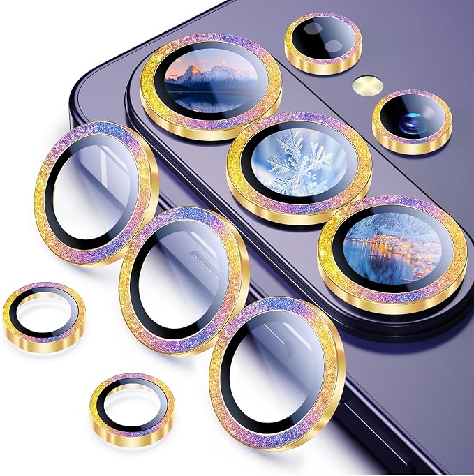 Uyiton for Samsung Galaxy S26 Ultra Camera Lens Protector, Unique Design | Case-Friendly, Ultra-Thin, Military-Grade Sapphire Glass with Aluminum Metal Rear Camera Screen Cover, Glitter Colorful by Uyiton