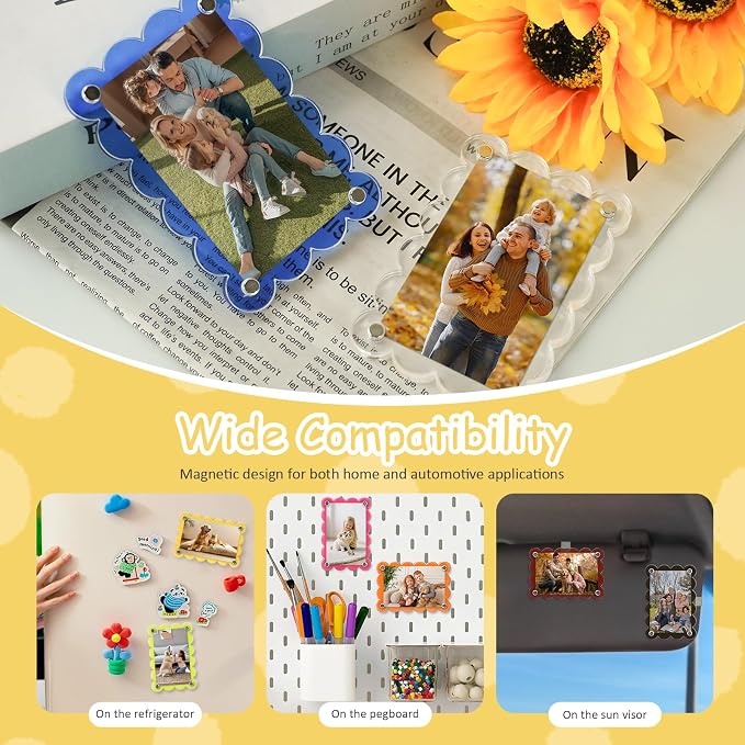 2Pcs Magnetic Car Visor Photo Holder, Scalloped Yellow, 2.4 x 3.5 in | Clear Acrylic Car Picture Frame, Personalized Picture Frame Clip for Sun Visor, For Family, Pets, Travel Photos - Image 8
