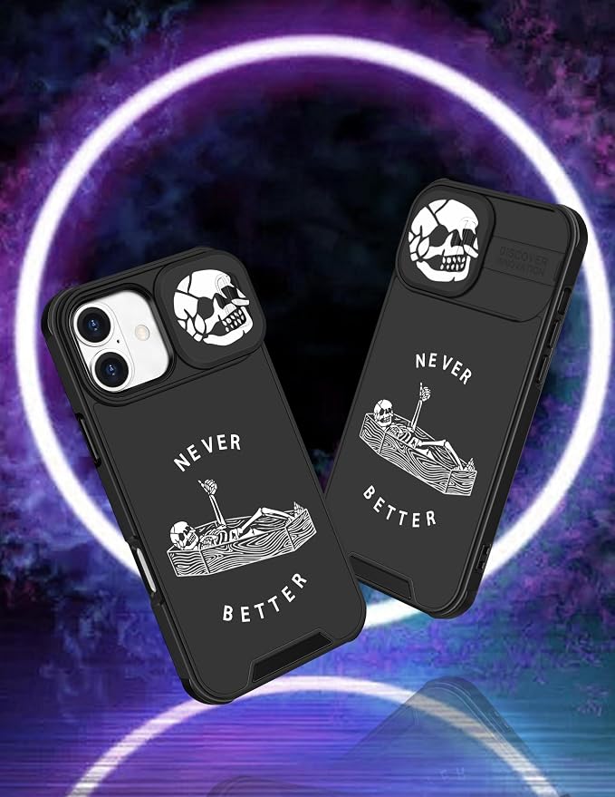 for iPhone 16 Case - Women Men Cute Phone Cover Cool Pretty Fancy Unique Aesthetic Design Slide Camera Cover Protective Case for Apple for iPhone 16,Lying Skuul - Image 4