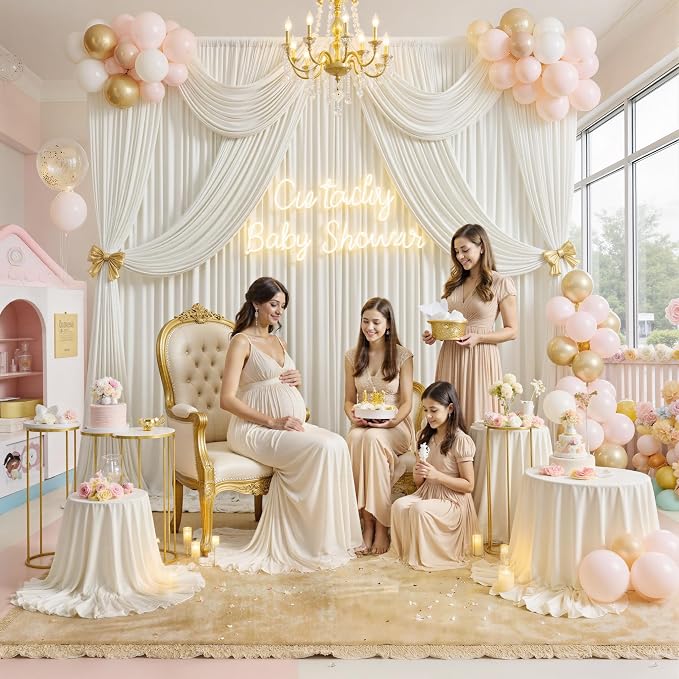 30 ft x 10 ft Wrinkle Free Ivory Backdrop Curtain for Wedding Parties, Polyester Ivory Photo Backdrop Drapes 6 Panels 5x10ft for Baby Shower Photoshoot Engagement Birthday Party Photography Background - Image 6