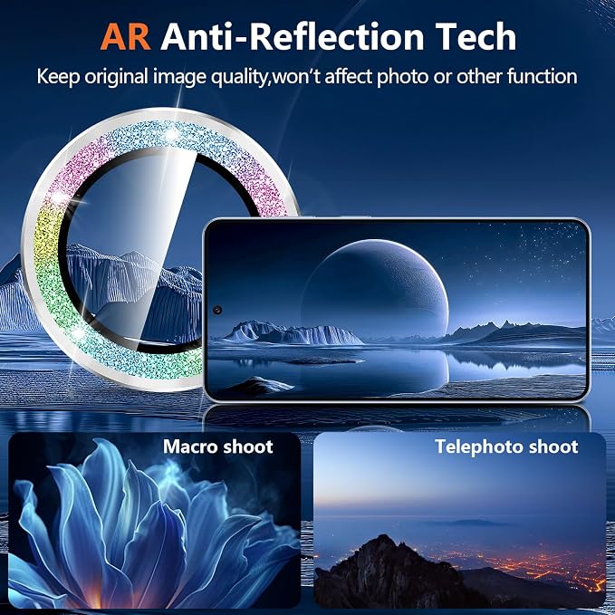 for Samsung Galaxy S26 Plus Camera Lens Protector, Individual Metal Ring Tempered Glass Lens Cover, [Strong Adsorption] Scratch Resistant Ultra-Thin HD Clear Lens Cover,1 Set-Colorful Sparkly - Image 3