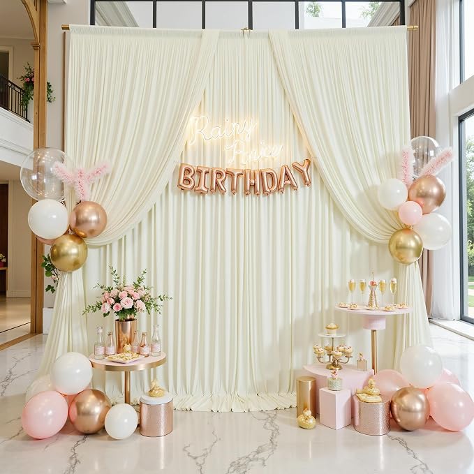 30x12 ft Ivory Backdrop Curtains for Weddings Parties, Birthdays and Photos | 6 Panels 5x12 ft, Wrinkle-Free Polyester Drapes, Washable, Ironable, 4 in Rod Pocket for Baby Showers Photography Background - Image 9