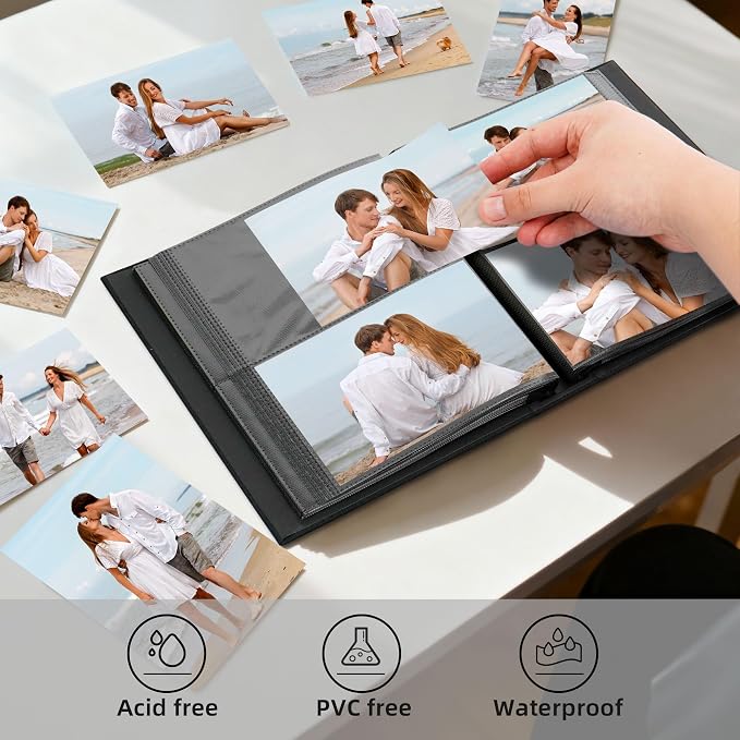 4x6 Slip In Photo Album Holds 200 Pockets Cloth Cover Black | DIY cover window, Acid free pages, PVC free pockets, Family Travel Wedding, Gift ready - Image 2