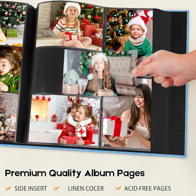 Aevdor Large Capacity 4x6 Photo Album, 1000 Photos, Linen Cover, Blue | Black Inner Pages, 3 Horizontal and 2 Vertical Pockets per Side, Front Photo Window, Family, Wedding & Travel Memories - Image 3