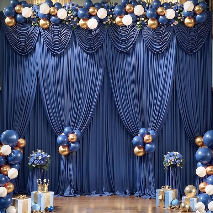 Navy Blue Backdrop Curtains - Wrinkle-Free Polyester Photography Drapes for Wedding, Baby Shower, Birthday, Graduation Party Decorations - 32 X 10FT - Image 3