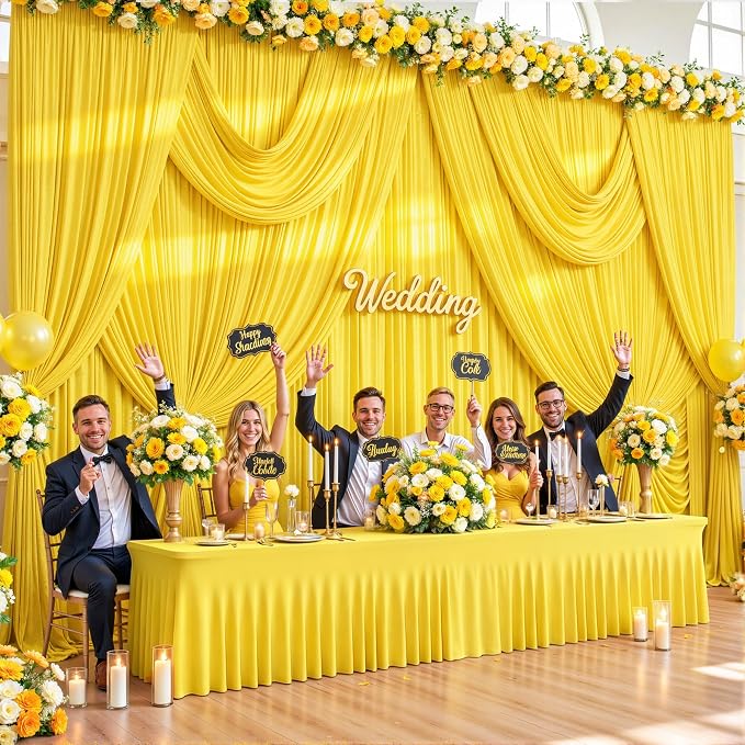 4 Panels Yellow Backdrop Curtains for Wedding Party Wrinkle Free Backdrops Curtain Drapes Fabric Decorations Photo Back Drop Cloth for Baby Shower Photography Stage Reception 20ft(W) x 12ft(H) - Image 2
