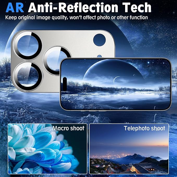 SiHPuoy 2pcs Camera Lens Protector for iPhone 17 Pro, Tempered Glass,Silver | 9H+ Hardness, Military Grade Shatterproof, Anti-Scratch, Case Friendly, HD Metal Camera Cover, Does not Affect Night Shots - Image 6