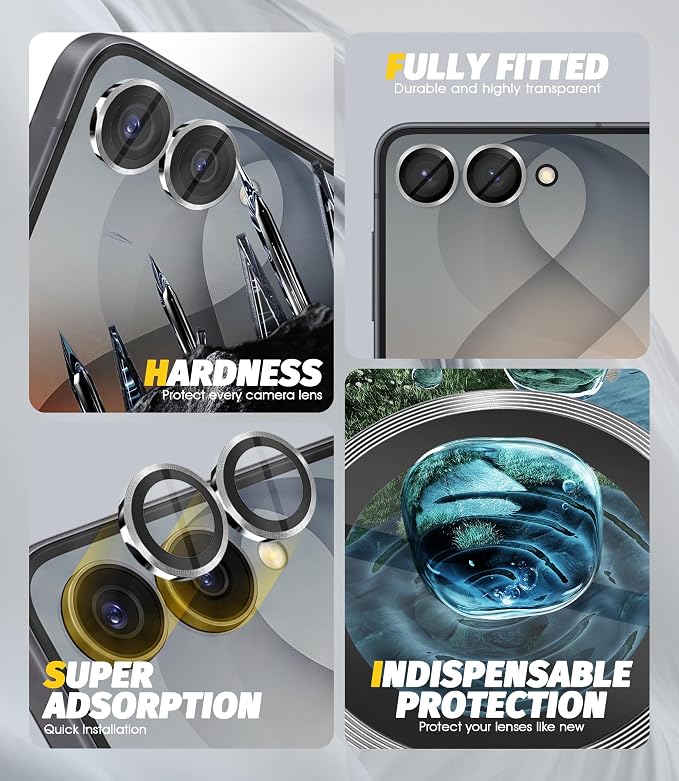 Orzero (2 Sets) Camera Lens Protector for Samsung Galaxy Z Flip 8/Flip 7, [EZ Install] [Case-Friendly] 9H Tempered Glass CD Pattern Lens Cover, Military-Grade Shockproof, HD Clarity Anti-Glare - Sliver - Image 3
