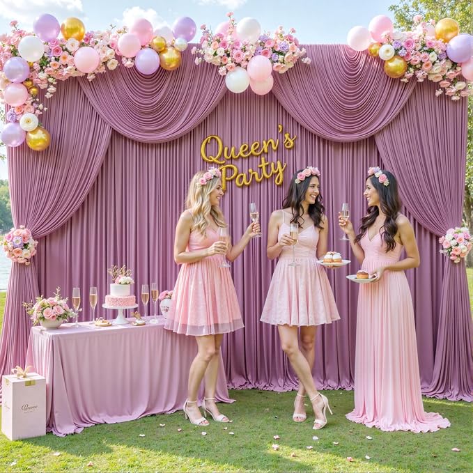 8 Panels Dusty Pink Backdrop Curtain for Wedding Parties Wrinkle Free Pink Photo Curtains Backdrop Drapes Fabric Decoration for Birthday Party Baby Shower 40ft(W) x 10ft(H) - Image 3