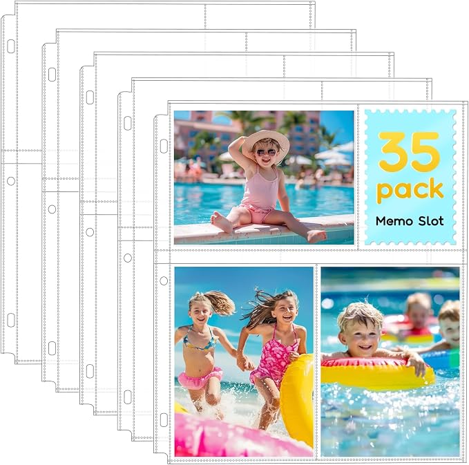 Fabmaker 35 Pack 4x6 Photo Sleeves for 3 Ring Binder, Hold 210 Photos | Clear Plastic Binder Sleeves, Photo Album Refill Pages, Acid Free Archival Page Protector, Binder Inserts for Postcard by Fabmaker
