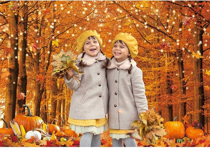8x6FT Fall Photo Backdrop for Photography Autumn Forest Scene Thanksgiving Maple Leaves Background Fall Friendsgiving Pumpkin Party Decorations Banner Photo Props - Image 2