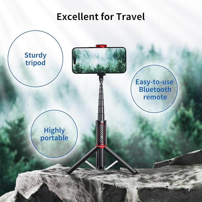 ATUMTEK Selfie Stick Tripod, 3-in-1 Extendable Aluminum Phone Tripod with Detachable Bluetooth Remote, Compatible with iPhone 17/16/15/14/13/12/11/11 Pro/XS Max/XR and Samsung Smartphones, Red - Image 5