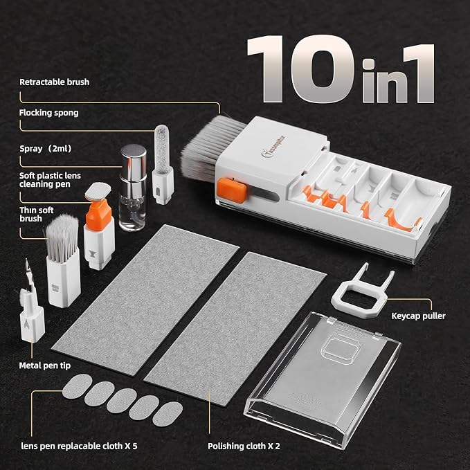Keyboard Cleaner & Laptop Cleaning Kit for Computer Screen, White | High-density Soft brush, Screen Cleaner Spray,2mm Thicken Large Microfiber Polishing Cloth,Metal Pen Tip,Flocking Sponge - Image 7
