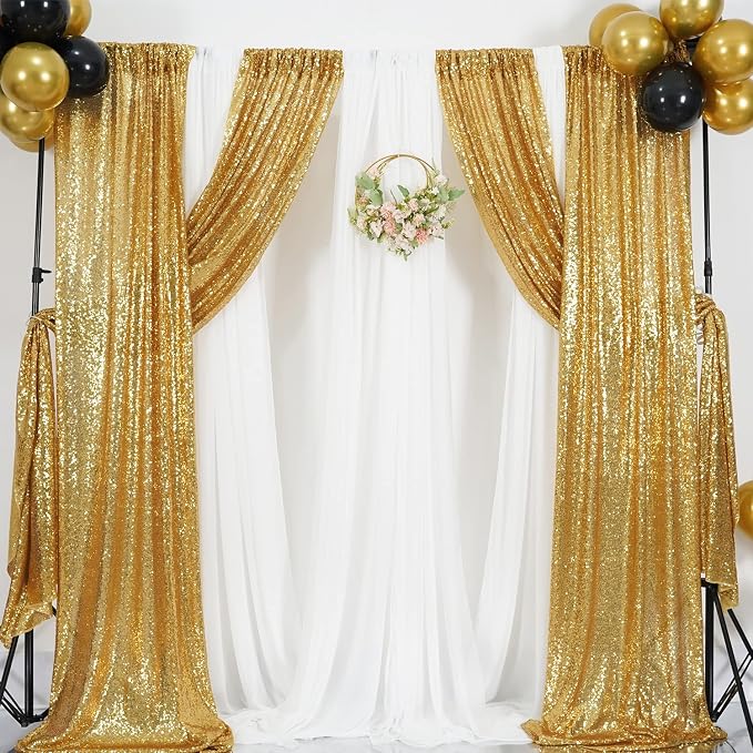 Poise3EHome Gold Sequin Backdrop Curtain, 2 Panels 2Ft x 8Ft Glitter Photography Background for Party Baby Shower Wedding Birthday Christmas Thanksgiving Halloween Decoration - Image 9