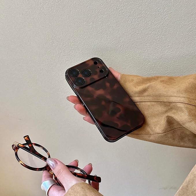Aesthetic Tortoise Shell Phone Case for iPhone 17 Pro 6.3in,Retro Cool Girl Leopard Print Brown Amber Trendy Full Camera Protective Cover for iPhone 17pro 6.3" - Image 5
