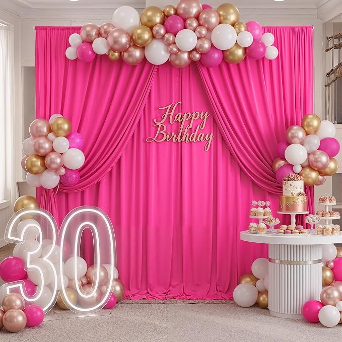 20ftx10ft Wrinkle Free Fuchsia Backdrop Curtains for Parties, Thick Polyester Hot Pink Photo Backdrop Drapes 4 Panels 5x10ft for Weddings Birthday Photography Background Curtains - Image 6