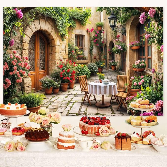 20X10ft Italian Theme Backdrop Italy Town Street Backdrop for Photography, Europe Village Town Landscape Photography Background Garden Tea Party Barnner Photo Studio Props, Color-4 - Image 3