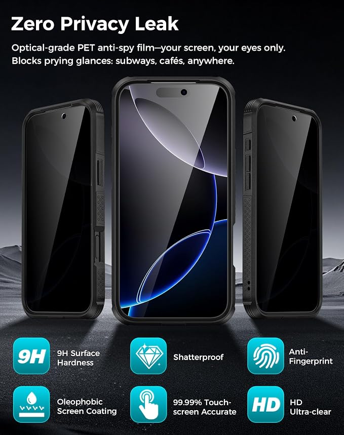 Goton 3 in 1 for iPhone 17 Pro Max Case with Privacy Screen Protector Black | Glass Camera Lens Protector,Compatible for MagSafe,Invisible Kickstand, Shockproof Phone Cover for iPhone 17 Promax - Image 5
