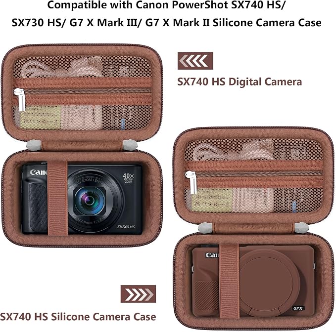 Carrying Case for Canon PowerShot SX740 HS, SX730 HS Camera, Brown | SX720 HS, SX620 HS, G7 X Mark III, G7 X Mark II Digital Camera, Storage Holder Travel Bag with Mesh Pocket for Battery Pack - Image 3