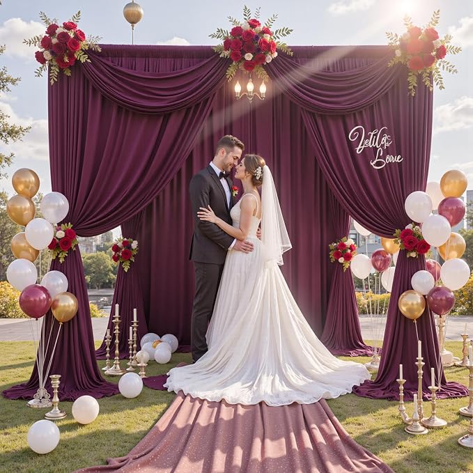 30 ft x 10 ft Wrinkle Free Maroon Backdrop Curtain for Parties, Polyester Burgundy Photo Backdrop Drapes 6 Panels 5x10ft for Baby Shower Wedding Birthday Party Engagement Ceremony Decoration - Image 8