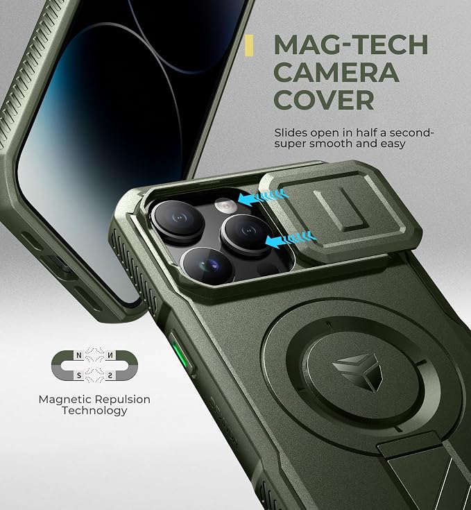 Dexnor for iPhone 14 Pro Max Case with Slide Camera Cover & Adjustable Kickstand, Compatible with MagSafe, Rugged Shockproof Bumper Cases Heavy-Duty Magnetic Protective Cover,6.7 inch,Army Green - Image 4