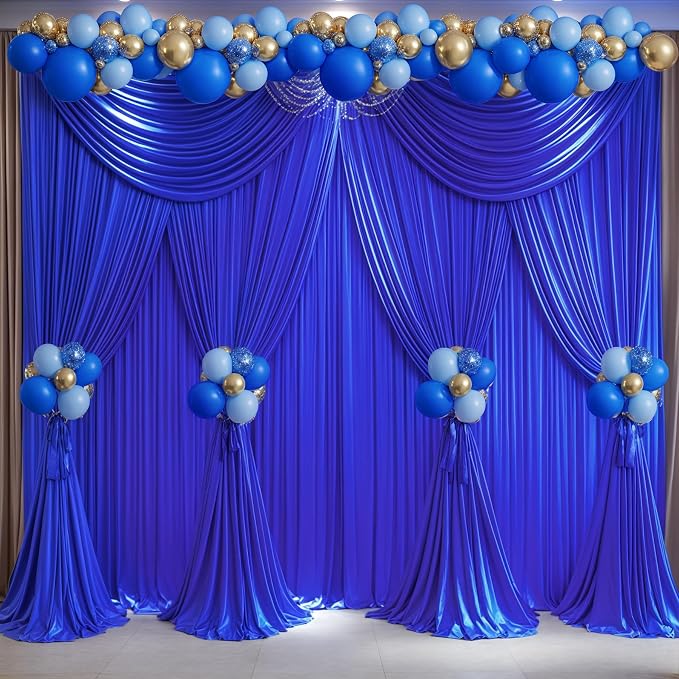 Royal Blue Backdrop Curtains 10 Panels - Wrinkle-Free Polyester Photography Drapes for Baby Shower & Birthday Party - 40 X 10FT - Image 2