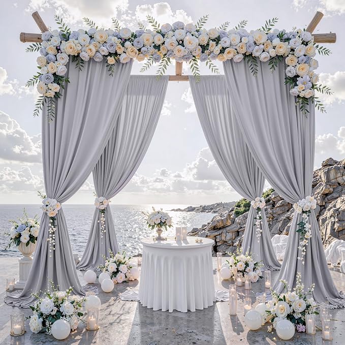 50 ft x 10 ft Wrinkle Free Silver Backdrop Curtain for Parties, Polyester Silver Grey Backdrop Drapes 10 Panels 5x10ft for Baby Shower Photoshoot Engagement Wedding Birthday Photography Background - Image 2