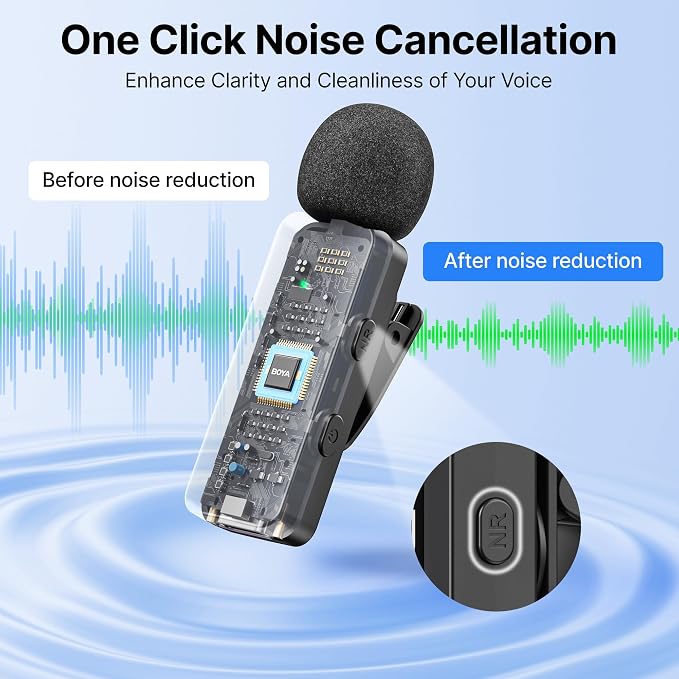 BOYA BY-V20 USB-C Wireless Microphone for Android Type-C,iPhone 16/15,328FT Los Range,9H Battery,Noise Reduction Mini Wireless Lavalier Lapel Mics for Interview YouTube TikTok(2TX+1RX) - Image 4