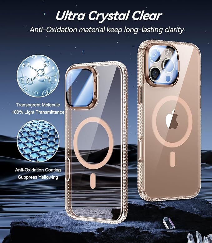 VOFATA [Upgraded] for iPhone 16 Pro Case with Camera Cover Stand [Fit for MagSafe][9H Camera Lens Protector] Mil-Grade Protection Transparent Magnetic iPhone 16 Pro Phone Case, Clear Gold - Image 4