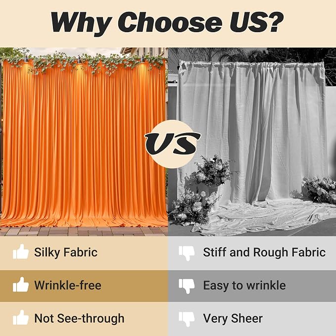 24ftx10ft Wrinkle Free Orange Backdrop Curtain - 10 Feet Photography Backdrop Drapes, Silky Polyester Back Drop Cloth for Wedding Baby Shower Balloon Arch Background - Image 7