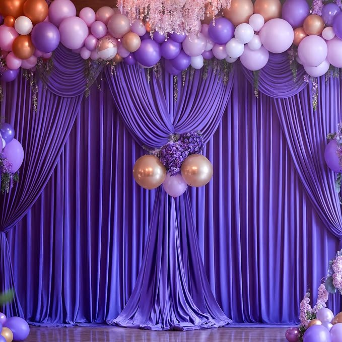 Purple Backdrop Curtains 10 Panels-Wrinkle-Free Purple Curtains Polyester Photography Drapes for Baby Shower Birthday Party Photo Background Backdrop Stand- 40 X10FT - Image 2