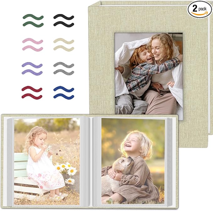 Popotop 2 Pack Photo Album 5x7 Pictures, Small Linen Slip-in Photo Albums Book for 80 Photos with 40 Pockets, Birthday Gifts for Women Mom Family Baby by Popotop