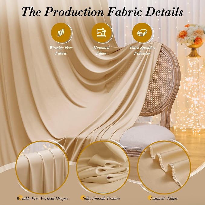 50 ft x 10 ft Wrinkle Free Champagne Backdrop Curtain for Parties, 10 Panels 10ft Polyester Champagne Photo Backdrop Drapes for Graduation Birthday Wedding Party Stage Curtains - Image 6