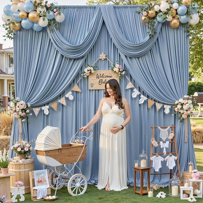 20x12 ft Dusty Blue Backdrop Curtains for Weddings, Birthdays and Photos | 4 Panels 5x12 ft, Wrinkle-Free Polyester Drapes, Washable, Ironable, 4 in Rod Pocket for Baby Showers Photography Background - Image 8