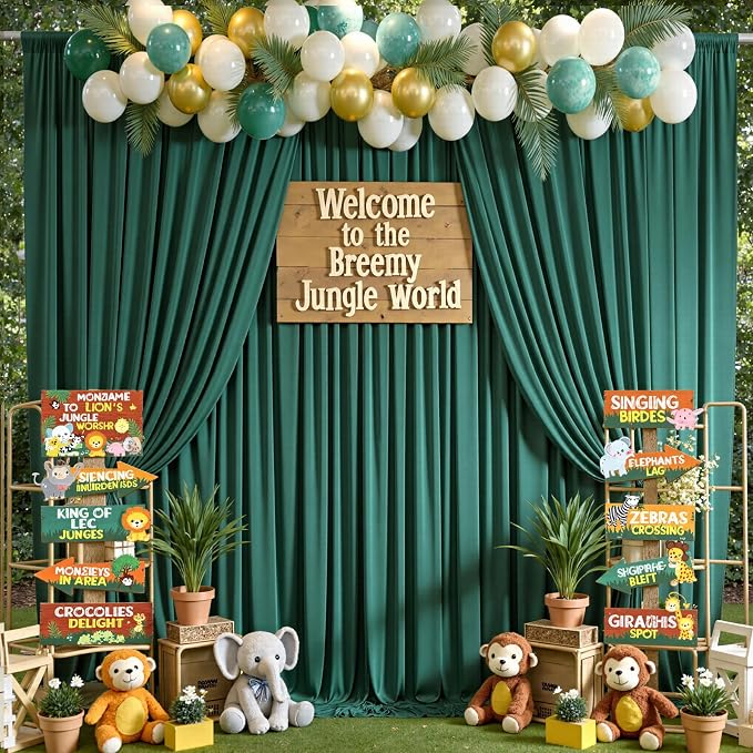 10x12 ft Forest Green Backdrop Curtains for Weddings, Birthdays and Photos | 2 Panels 5x12 ft, Wrinkle-Free Polyester Drapes, Washable, Ironable, 4 in Rod Pocket for Baby Showers Photography Background - Image 5